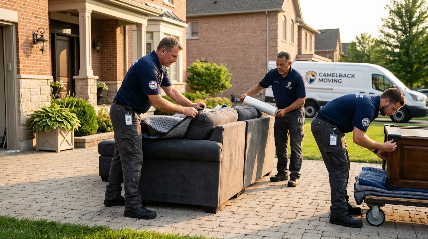 Large estate moving crew wrapping furniture in Shelton, CT